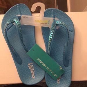 Blue sequined flip flops toddler 12/13